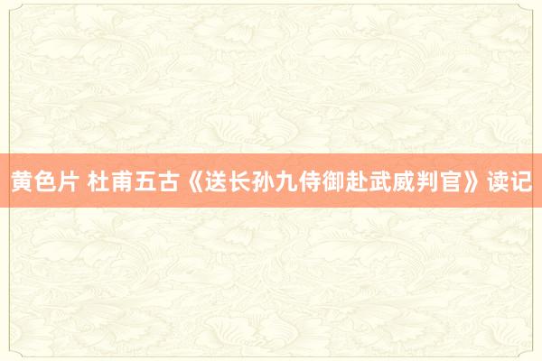 黄色片 杜甫五古《送长孙九侍御赴武威判官》读记