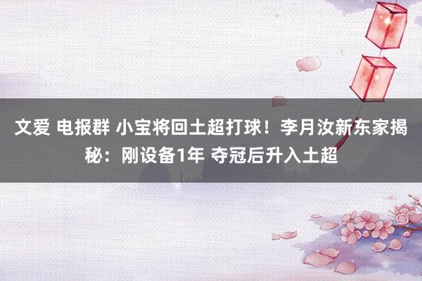 文爱 电报群 小宝将回土超打球！李月汝新东家揭秘：刚设备1年 夺冠后升入土超