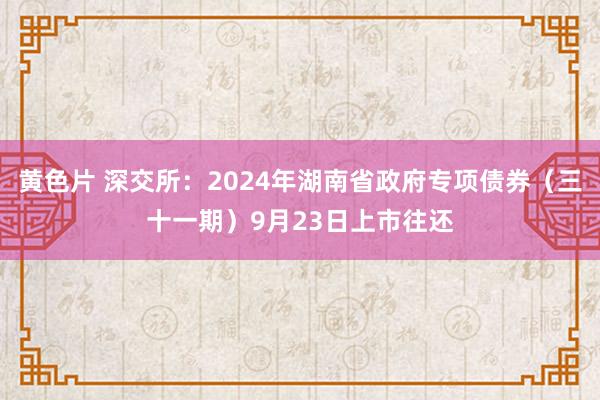 黄色片 深交所：2024年湖南省政府专项债券（三十一期）9月23日上市往还