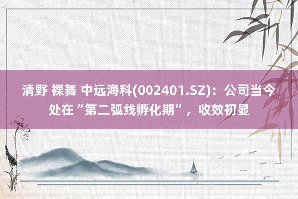 清野 裸舞 中远海科(002401.SZ)：公司当今处在“第二弧线孵化期”，收效初显