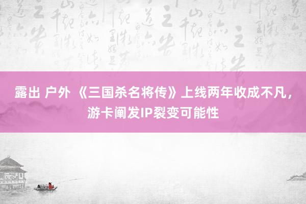 露出 户外 《三国杀名将传》上线两年收成不凡，游卡阐发IP裂变可能性