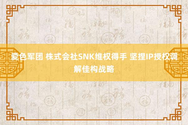 爱色军团 株式会社SNK维权得手 坚捏IP授权调解佳构战略