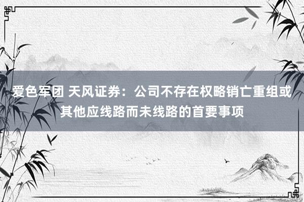 爱色军团 天风证券：公司不存在权略销亡重组或其他应线路而未线路的首要事项