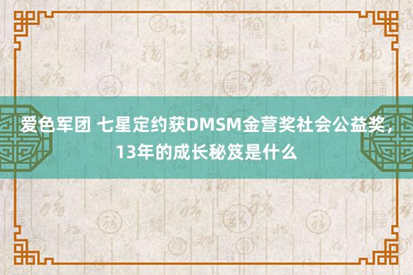 爱色军团 七星定约获DMSM金营奖社会公益奖，13年的成长秘笈是什么