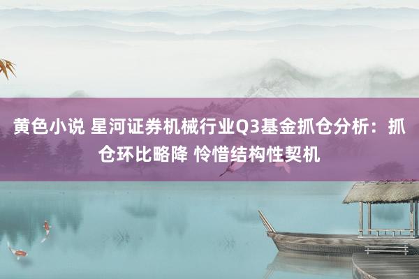 黄色小说 星河证券机械行业Q3基金抓仓分析：抓仓环比略降 怜惜结构性契机